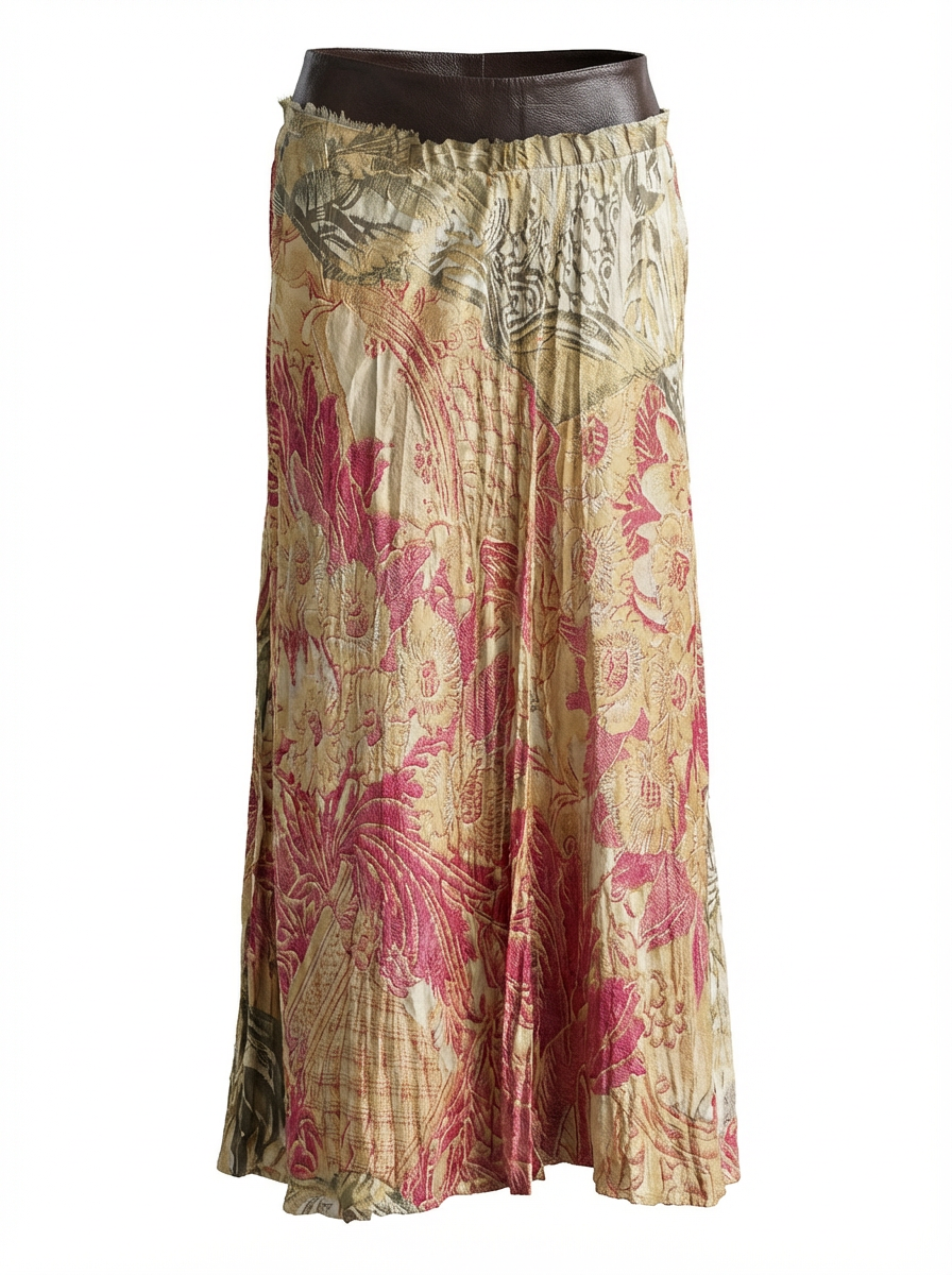 Roberto Cavalli AW2001 Leather Belt and Tapestry‑Inspired Print Silk Skirt