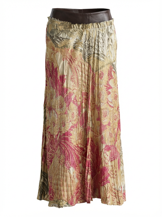 Roberto Cavalli AW2001 Leather Belt and Tapestry‑Inspired Print Silk Skirt