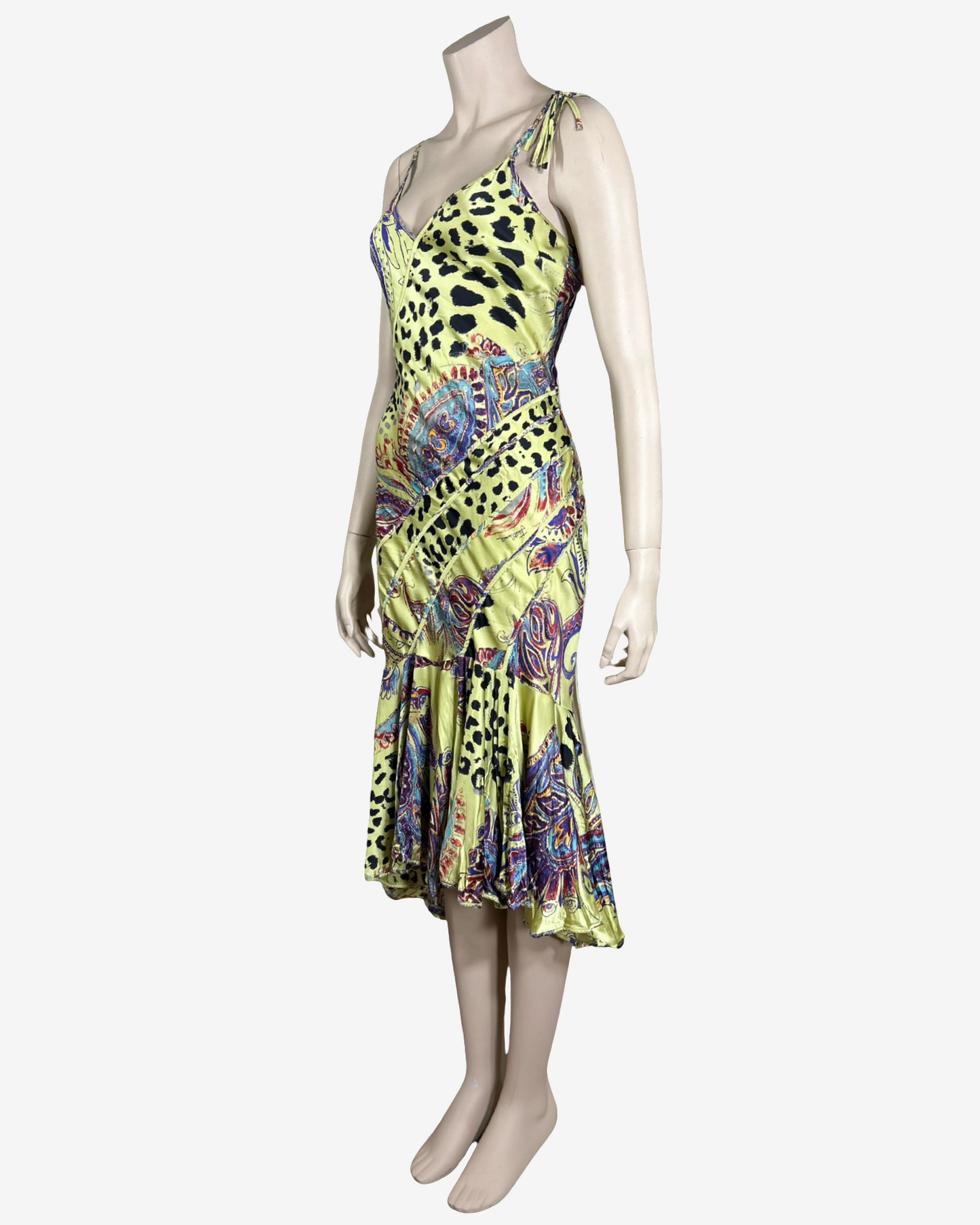 Roberto Cavalli Acid Yellow Silk Animal Print Dress