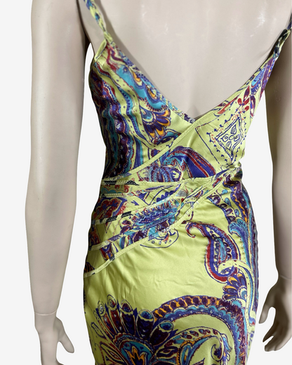 Roberto Cavalli Acid Yellow Silk Animal Print Dress