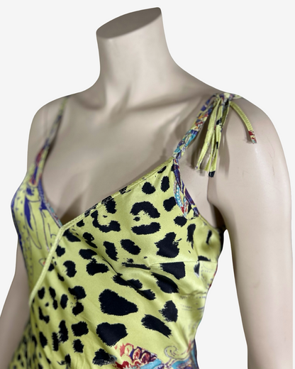 Roberto Cavalli Acid Yellow Silk Animal Print Dress