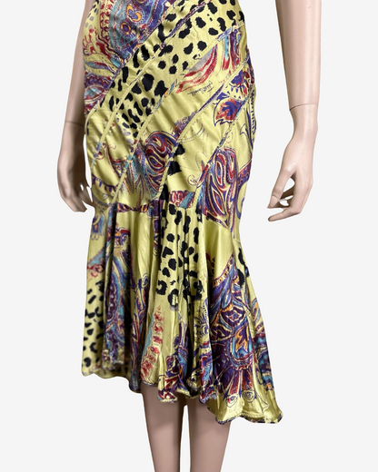 Roberto Cavalli Acid Yellow Silk Animal Print Dress