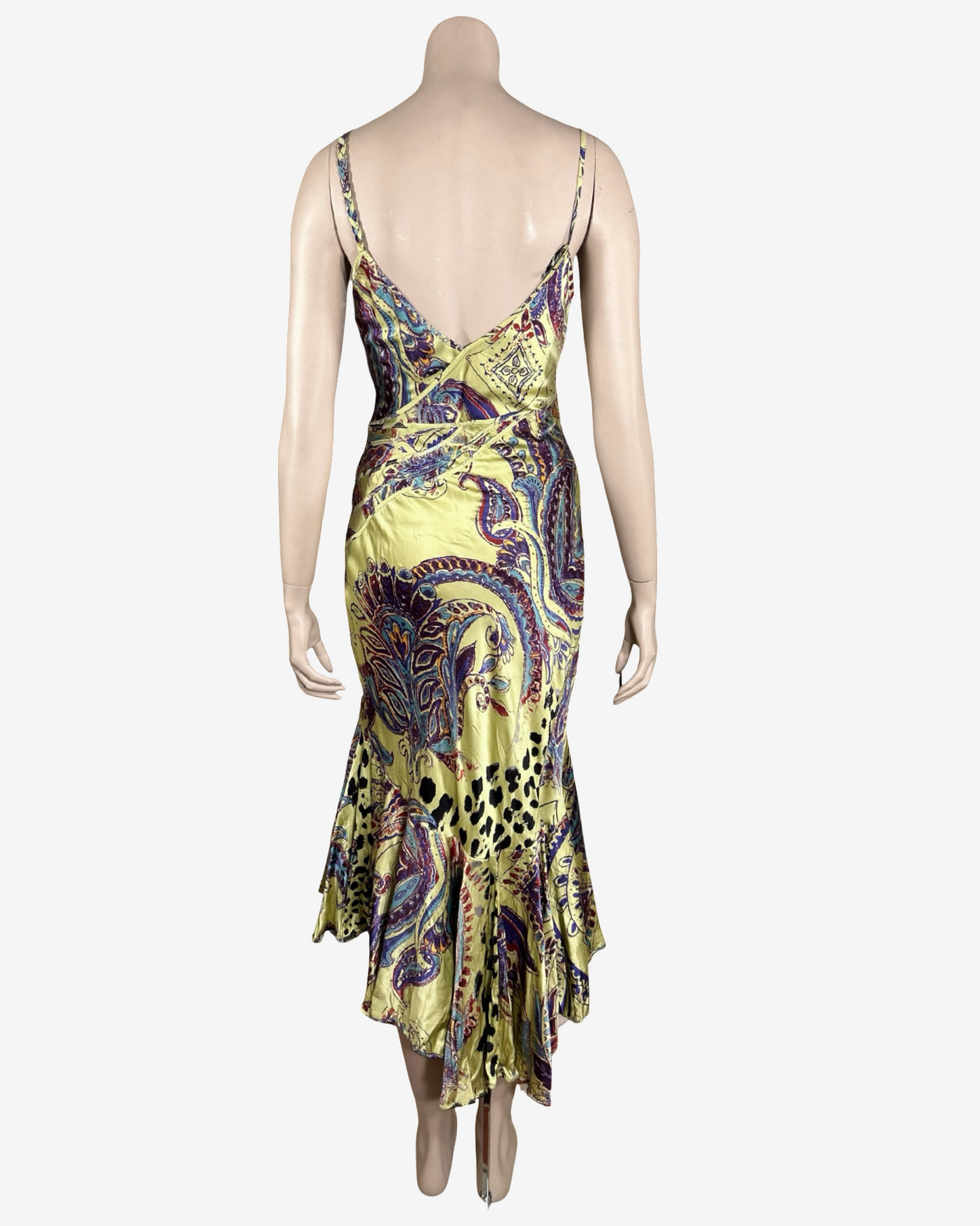 Roberto Cavalli Acid Yellow Silk Animal Print Dress