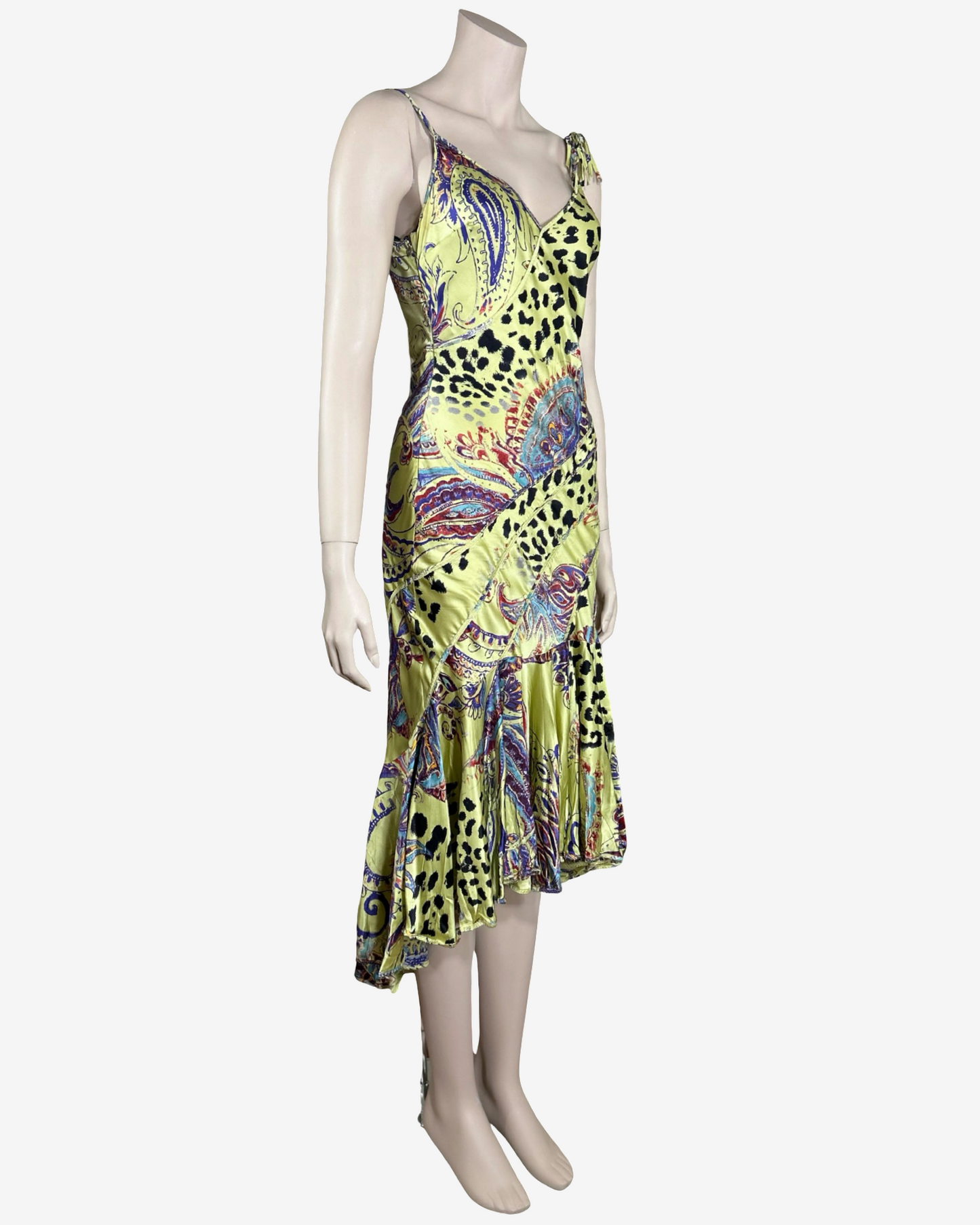 Roberto Cavalli Acid Yellow Silk Animal Print Dress