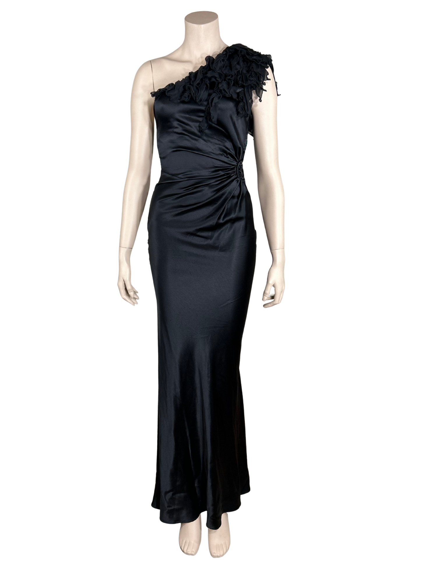 Roberto Cavalli Black Draped Satin Maxi Dress
