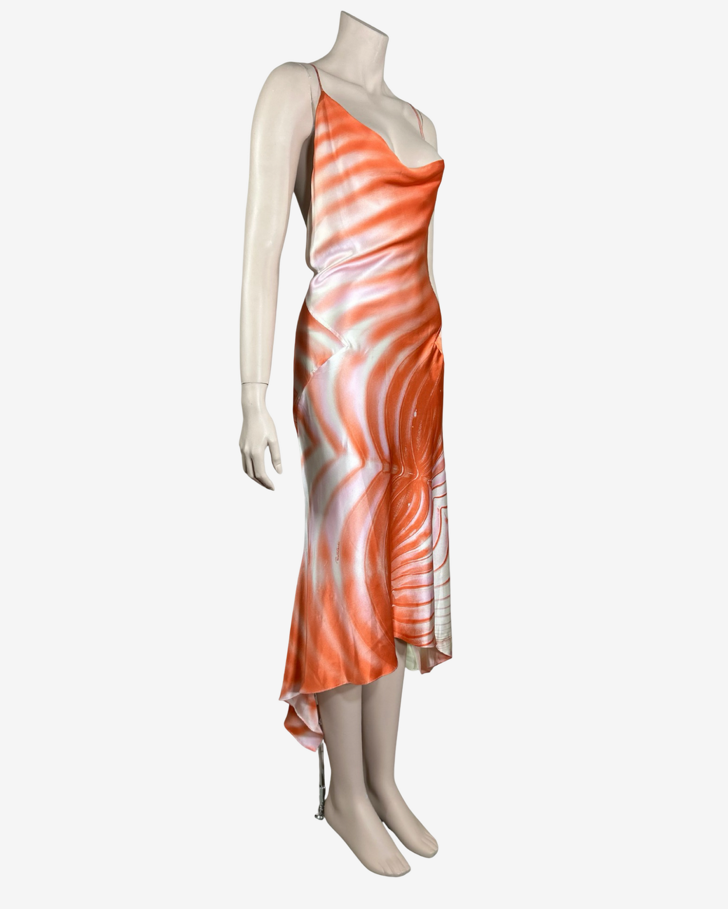 Roberto Cavalli SS2001 Orange Open Back Iconic Ombre Swirl Dress