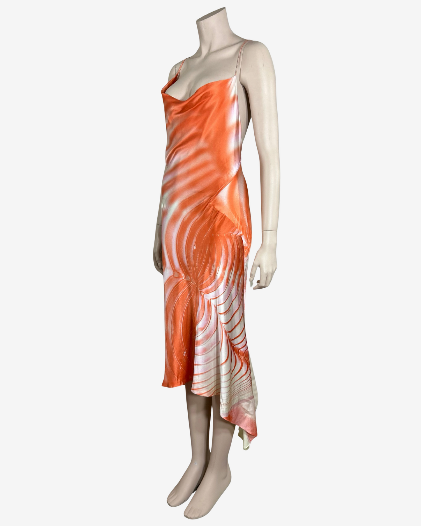 Roberto Cavalli SS2001 Orange Open Back Iconic Ombre Swirl Dress