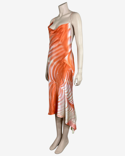 Roberto Cavalli SS2001 Orange Open Back Iconic Ombre Swirl Dress