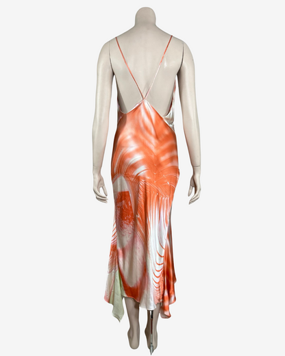 Roberto Cavalli SS2001 Orange Open Back Iconic Ombre Swirl Dress