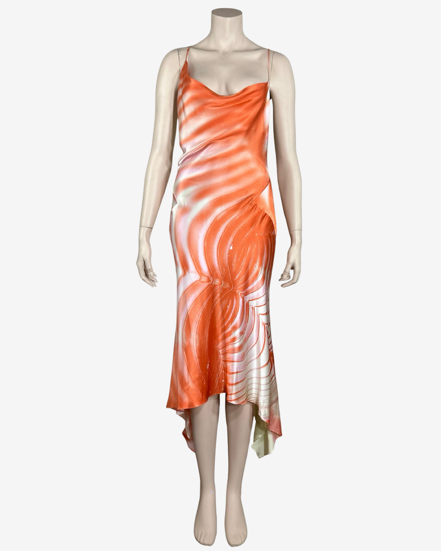 Roberto Cavalli SS2001 Orange Open Back Iconic Ombre Swirl Dress