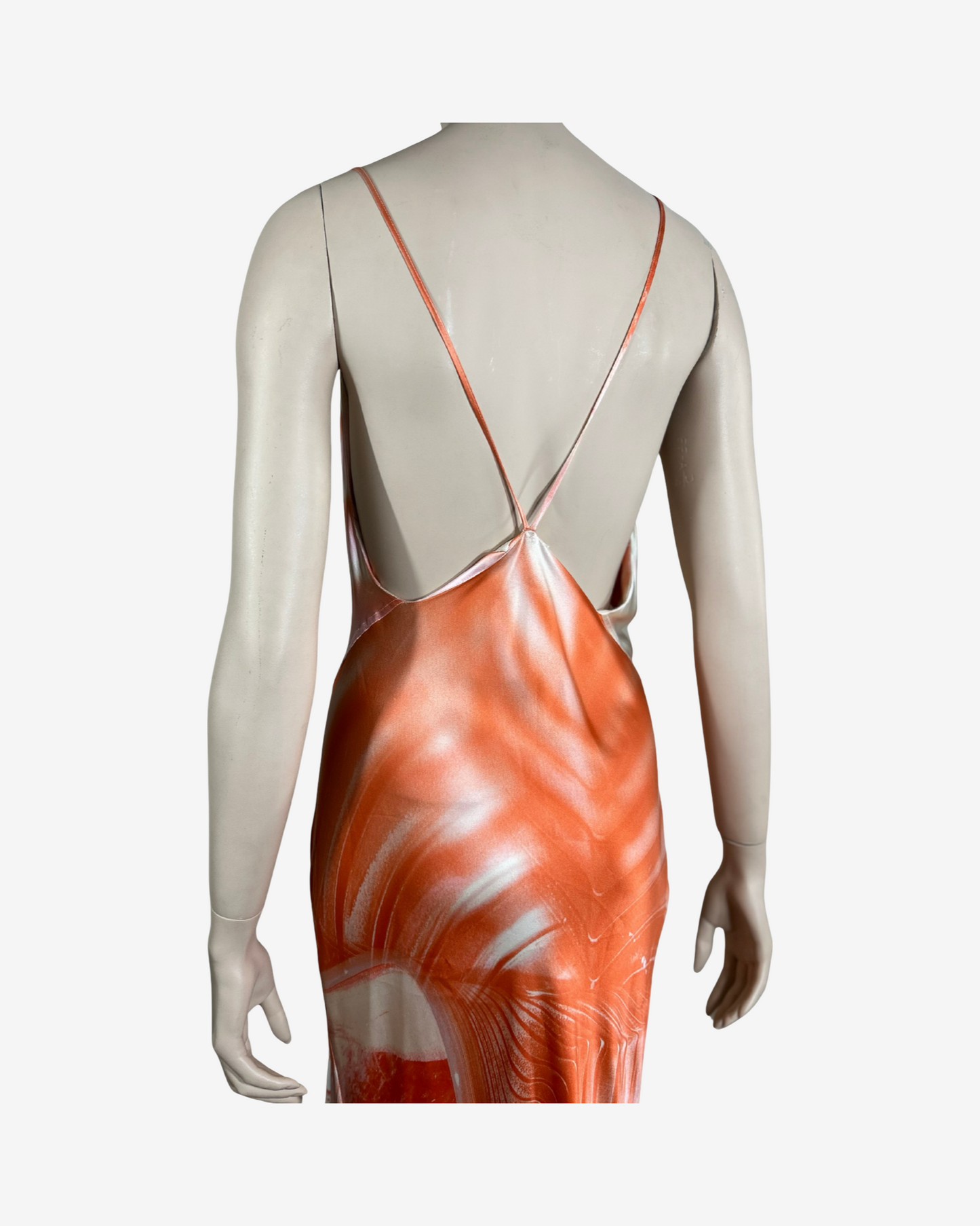 Roberto Cavalli SS2001 Orange Open Back Iconic Ombre Swirl Dress