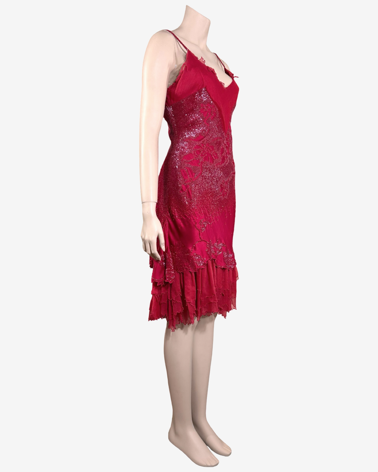 Roberto Cavalli Ruby Red Embellished Silk Slip Dress