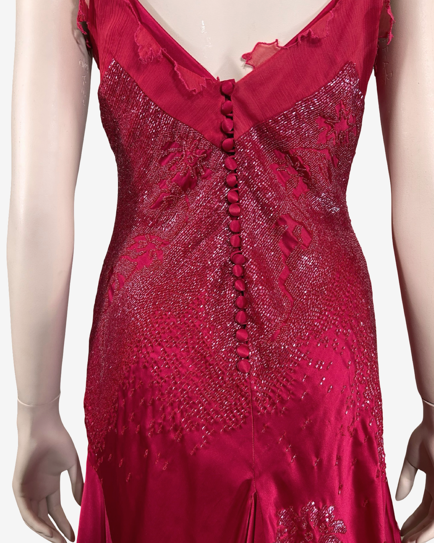 Roberto Cavalli Ruby Red Embellished Silk Slip Dress