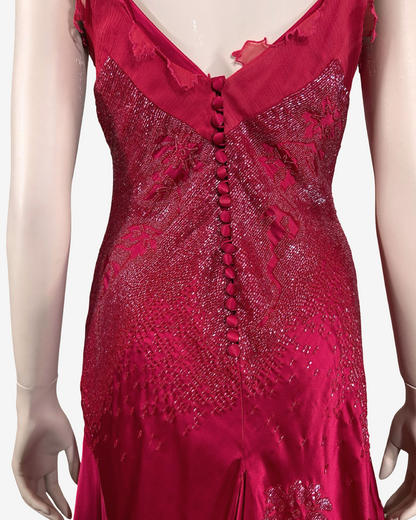 Roberto Cavalli Ruby Red Embellished Silk Slip Dress