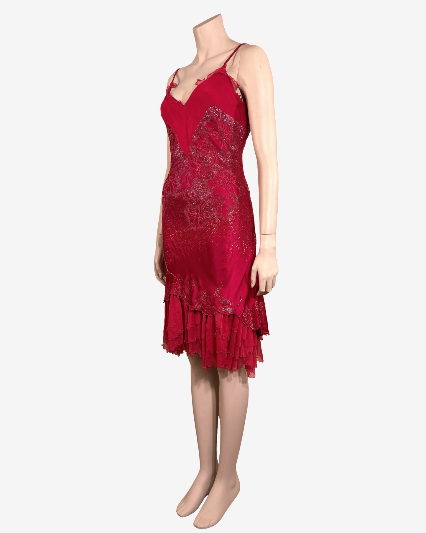 Roberto Cavalli Ruby Red Embellished Silk Slip Dress