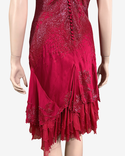 Roberto Cavalli Ruby Red Embellished Silk Slip Dress
