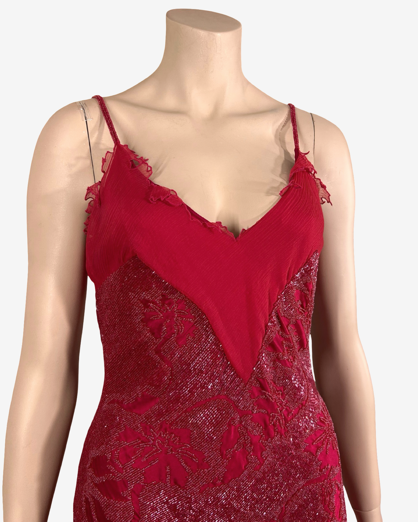 Roberto Cavalli Ruby Red Embellished Silk Slip Dress