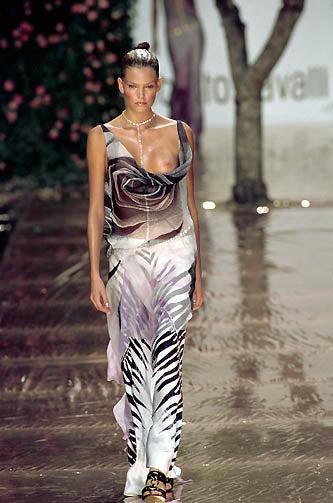 roberto cavalli 2000s dress 2000s Y2K Just Cavalli by Roberto Cavalli Orange Purple Floral Ruffled Neckline Short Dress