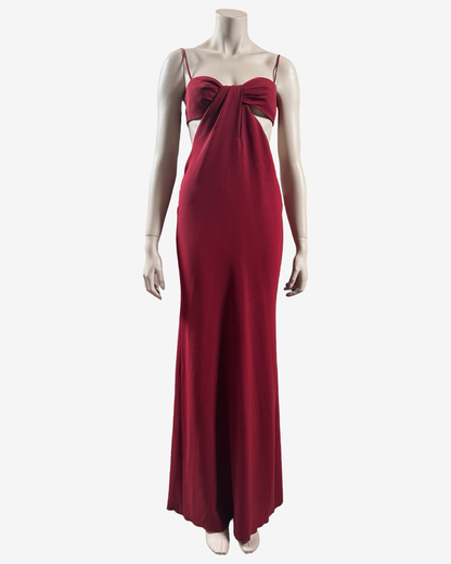 Sophie Sitbon Burgundy Cut‑Out Bow Maxi Dress