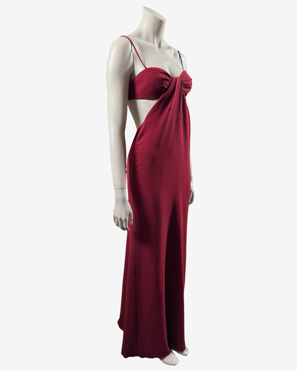 Sophie Sitbon Burgundy Cut‑Out Bow Maxi Dress