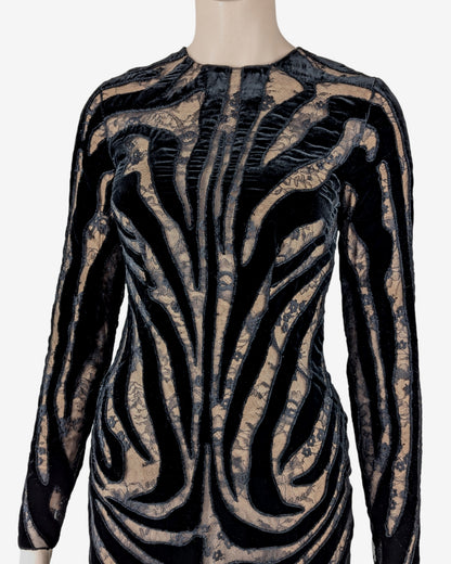 Tom Ford - F/W 2010 - Zebra Velvet Bodycon Couture Dress SOIR Tom Ford - F/W 2010 - Zebra Velvet Bodycon Couture Dress SOIR