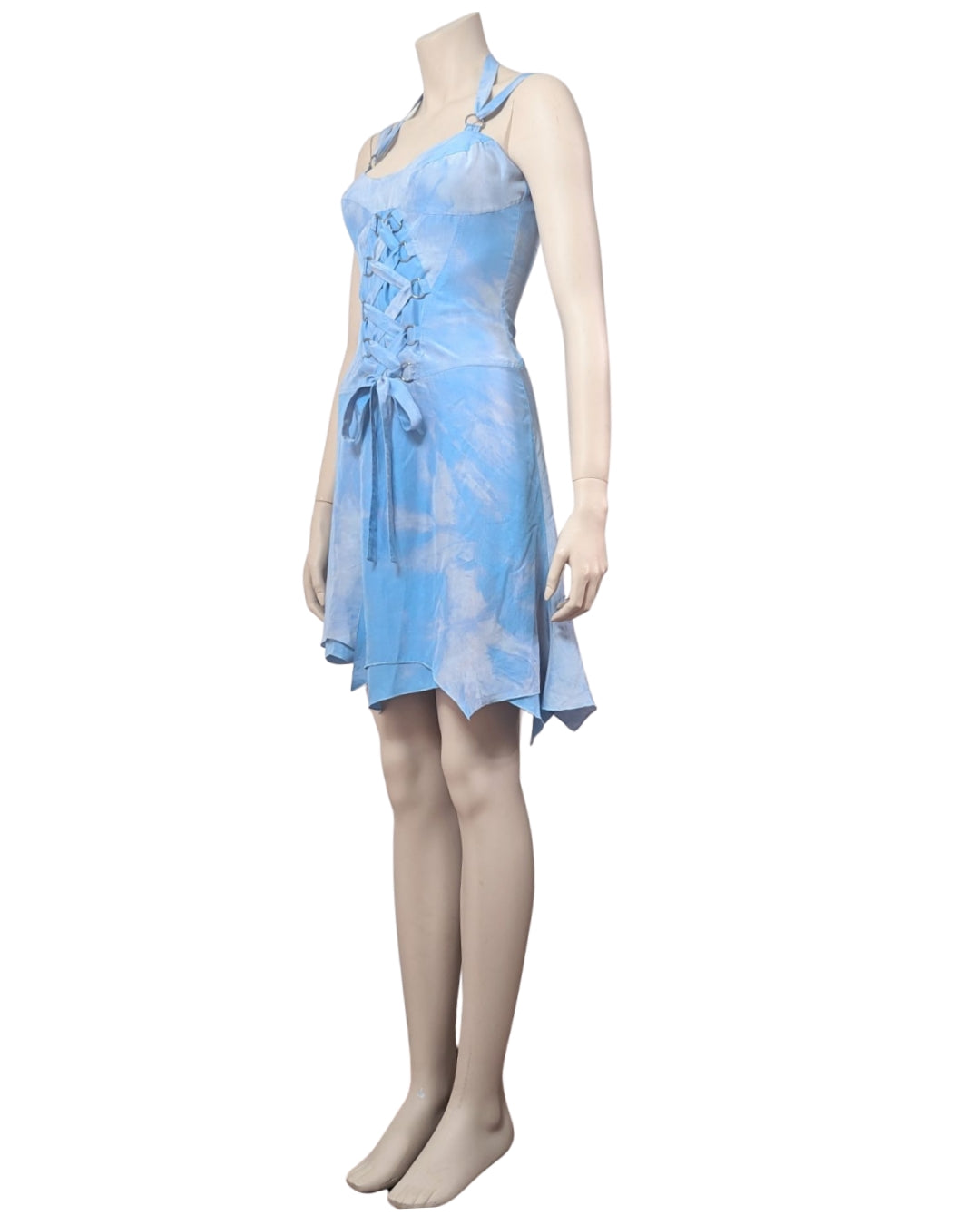 Versace Jeans Couture Asymmetric Lace up Silk Fairy dress at SoirVintage SOIR Versace Jeans Couture Asymmetric Lace up Silk Fairy dress at SoirVintage SOIR