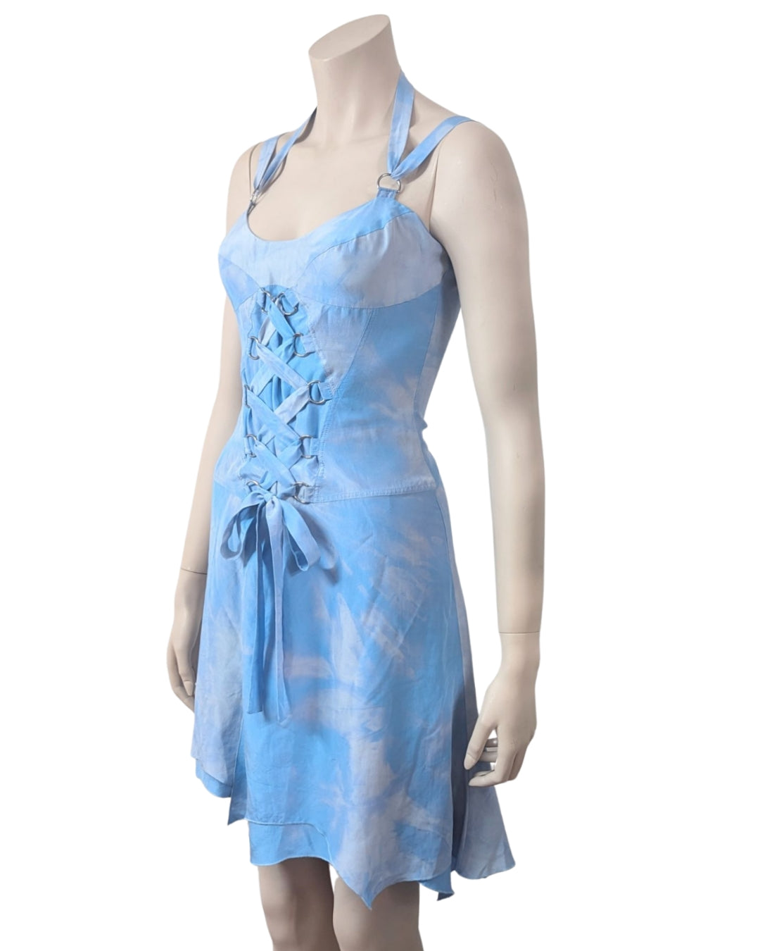 Versace Jeans Couture Asymmetric Lace up Silk Fairy dress at SoirVintage