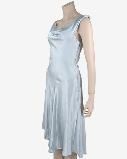 D&G Dolce Gabbana Celeste Light Blue Asymmetric Silk Dress