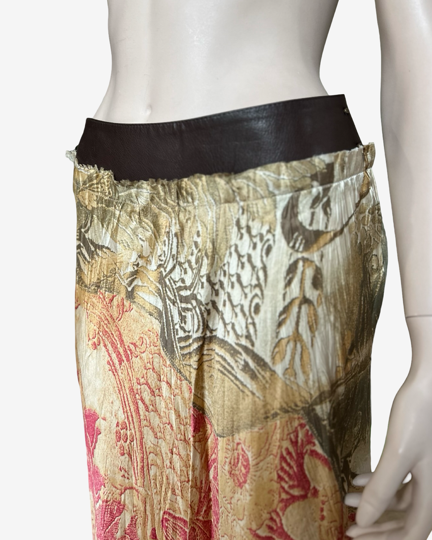 Roberto Cavalli AW2001 Leather Belt and Tapestry‑Inspired Print Silk Skirt