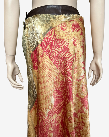 Roberto Cavalli AW2001 Leather Belt and Tapestry‑Inspired Print Silk Skirt