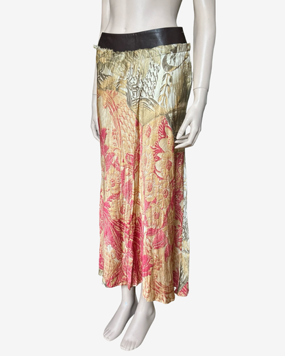 Roberto Cavalli AW2001 Leather Belt and Tapestry‑Inspired Print Silk Skirt