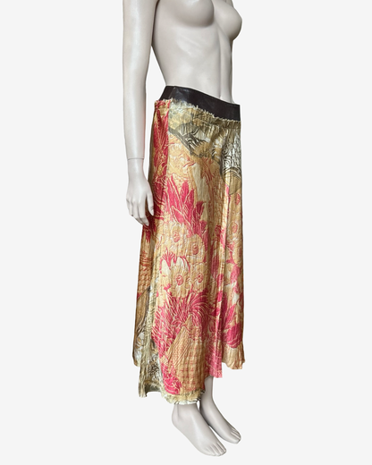 Roberto Cavalli AW2001 Leather Belt and Tapestry‑Inspired Print Silk Skirt