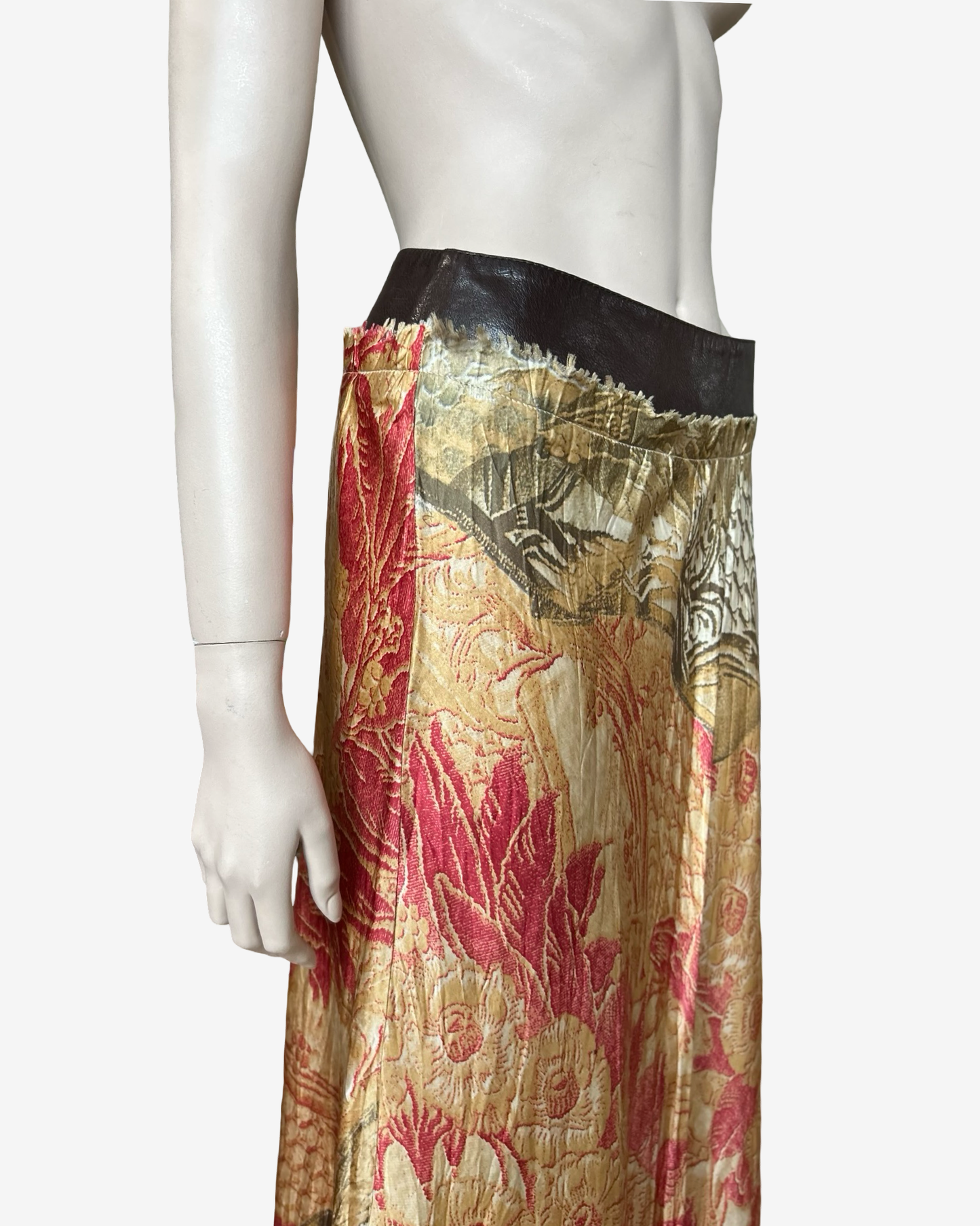 Roberto Cavalli AW2001 Leather Belt and Tapestry‑Inspired Print Silk Skirt