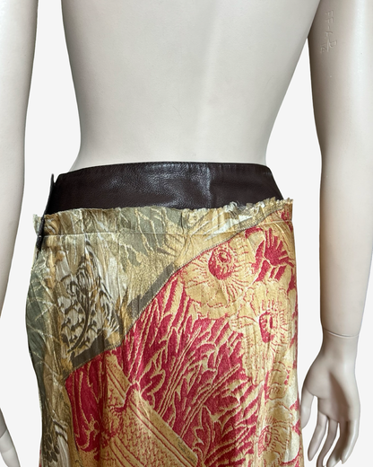 Roberto Cavalli AW2001 Leather Belt and Tapestry‑Inspired Print Silk Skirt